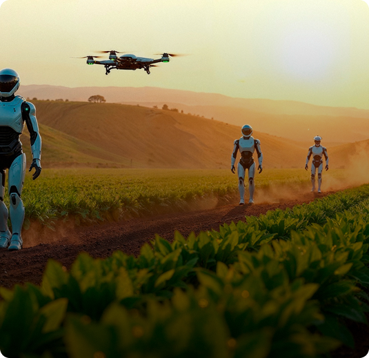 AI powered farming with drone and robots